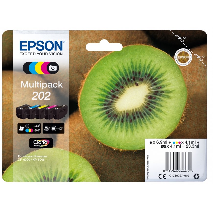 Epson Kiwi 202 струйный картридж 1 шт Подлинный Стандартная Черный, Фото черный, Голубой, Пурпурный,