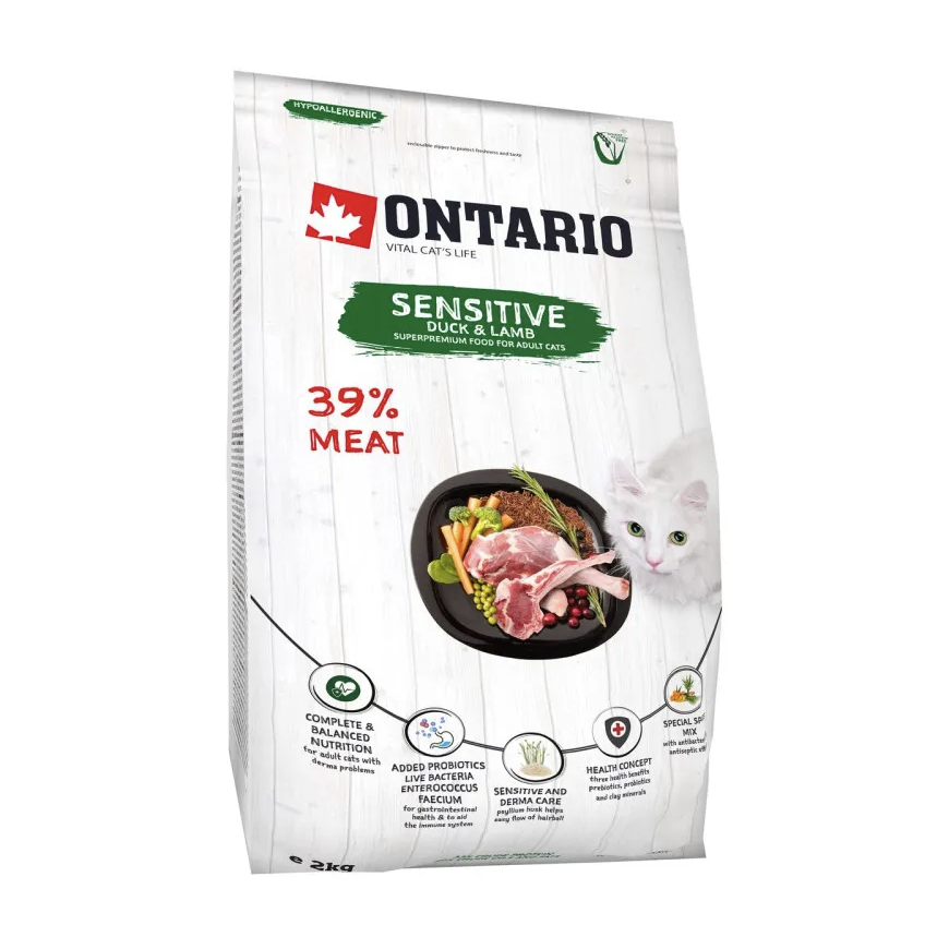Dry cat food - Ontario Cat Sensitive Derma, 2 kg