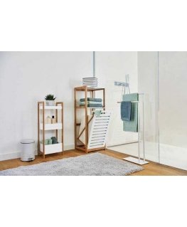 Zeller Bamboo Bamboo shelf for the bathroom, bookshelf with laundry basket, ladder-type ...