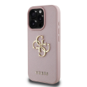 Guess PU Graained 4G Metal Logo Apple iPhone 15 Pro puhelinkuori vaaleanpunainen