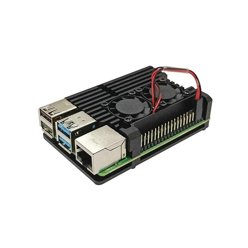 Lonten Technology justPi dėklas Raspberry Pi 4B - aliuminis su dviem ventiliatoriais - juodas - LT-4B02