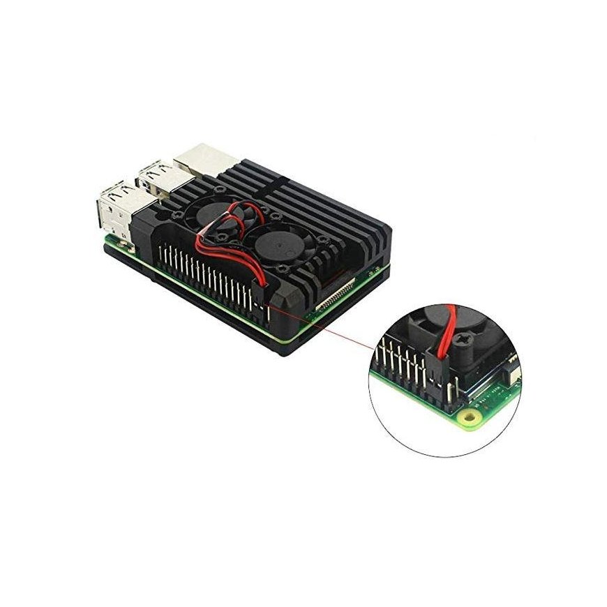 Lonten Technology justPi dėklas Raspberry Pi 4B - aliuminis su dviem ventiliatoriais - juodas - LT-4B02 – 2