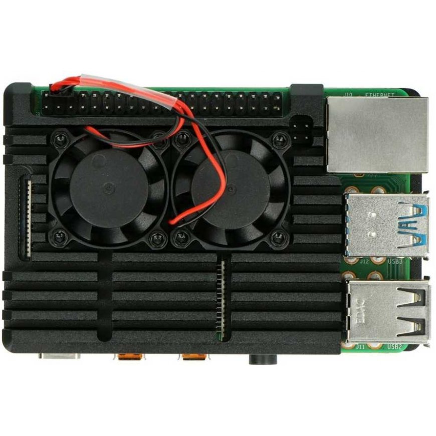 Lonten Technology justPi dėklas Raspberry Pi 4B - aliuminis su dviem ventiliatoriais - juodas - LT-4B02 – 4