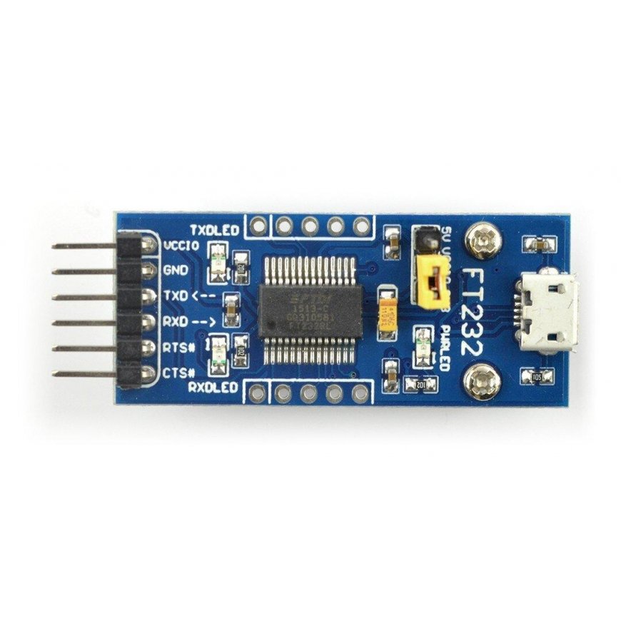 USB-UART-muunnin FTDI FT232RL, microUSB-portti, Waveshare 11324 – 3