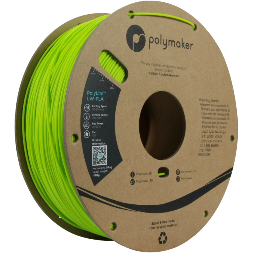 Polymaker PolyLite LW-PLA - 0.8kg - 1.75mm - Bright Green – 3