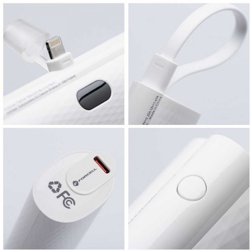 FORCELL F-ENERGY power plug F5K3 power bank with built-in Lightning PD connector 20W 5000 mAh white – 5