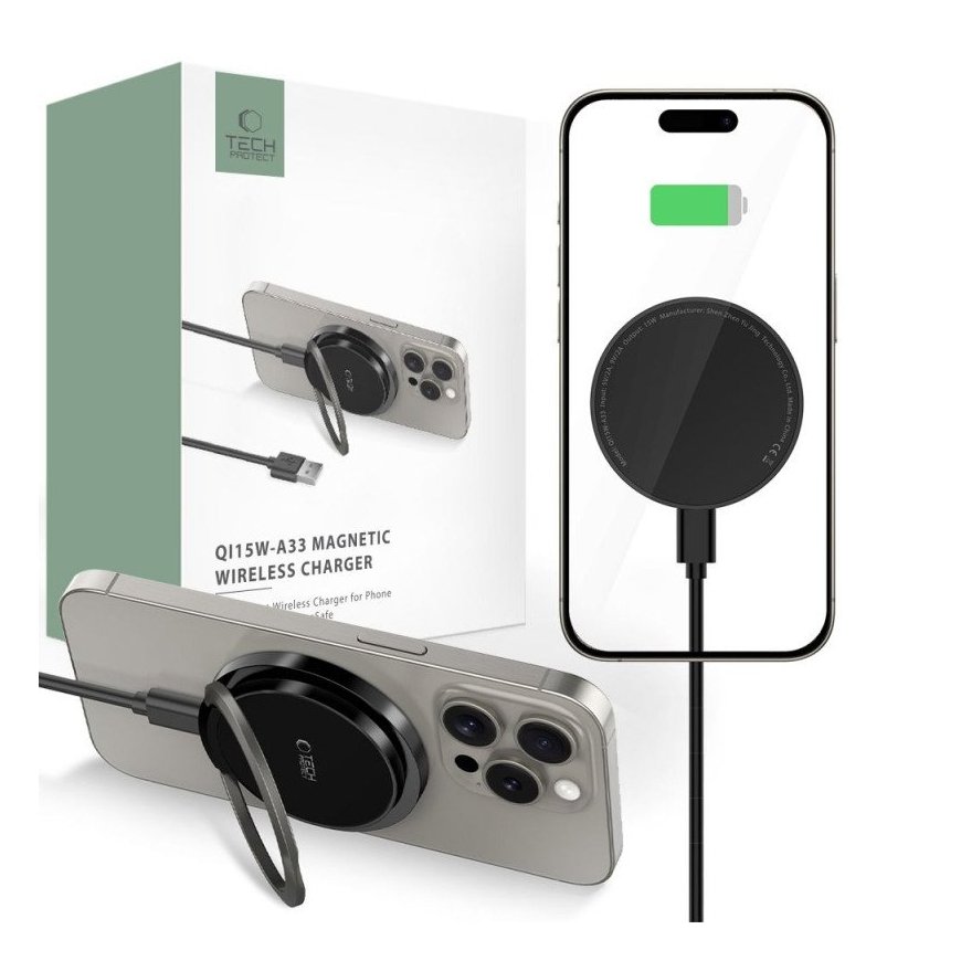 Tech-Protect QI15W-A22 MagSafe induktiivinen laturi 3in1 MagSafe-telineellä älypuhelimelle / Apple Watchille / AirPodsille - mus