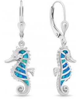 Brilio Silver Silver dangle earrings Seahorse with blue opals EA1128WB