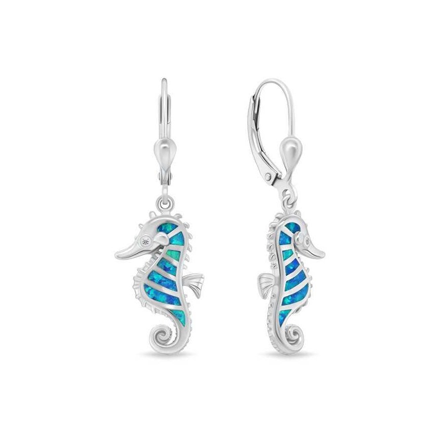 Brilio Silver Silver dangle earrings Seahorse with blue opals EA1128WB