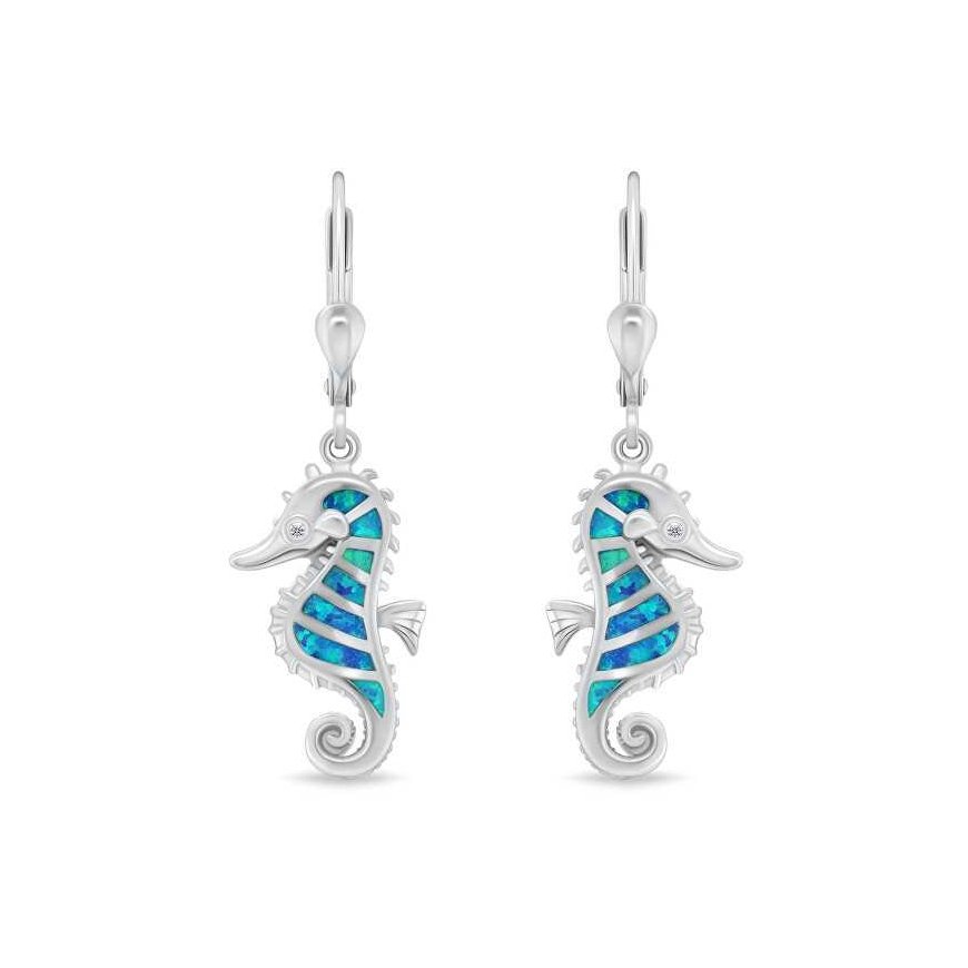 Brilio Silver Silver dangle earrings Seahorse with blue opals EA1128WB – 2