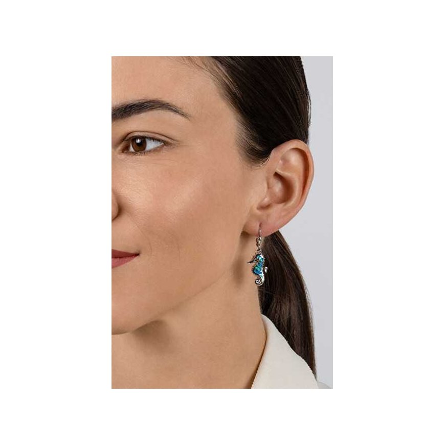 Brilio Silver Silver dangle earrings Seahorse with blue opals EA1128WB – 4