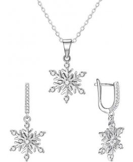 Akaatti hopea korusetti Snowflakes AGT-SET03W (kaulakoru, riipus, korvakorut)