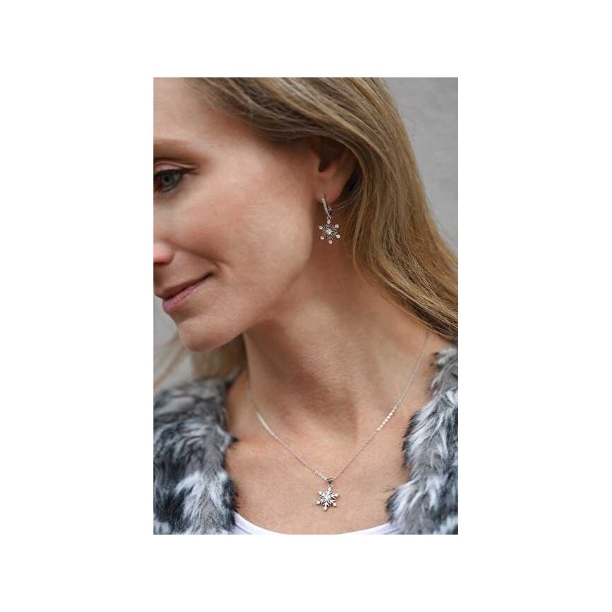 Agate Silver Jewelry Set Snowflakes AGT-SET03W (necklace, pendant, earrings) – 2