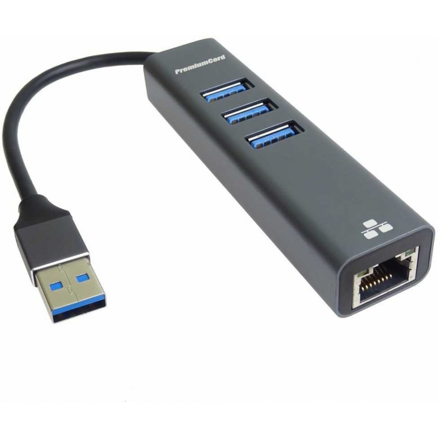 PremiumCord adapteris USB3.2 - LAN RJ45 ETHERNET 10/100/1000 MBIT + 3x USB3.2 prievadas