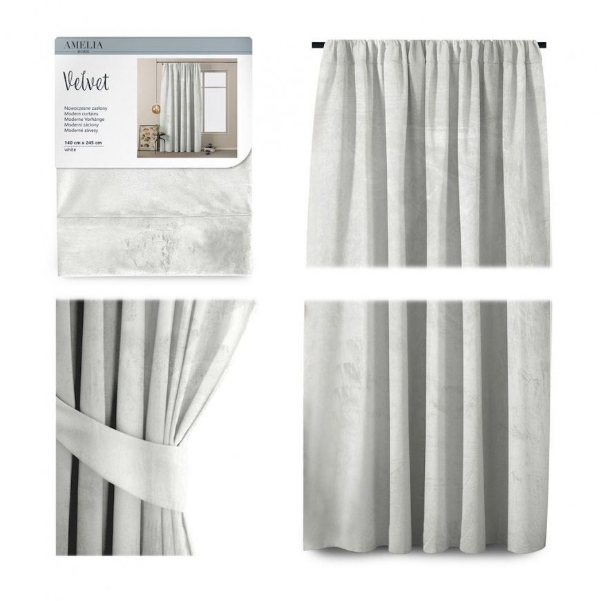 Night curtain AmeliaHome VELVET 140X245 cm, 1 pc., tape/hooks, color: white – 3
