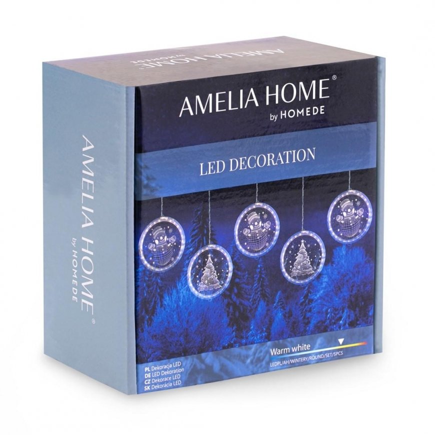 AmeliaHome Led Vitražas AH ŽIEMOS RATAS 5 dalių rinkinys – 5