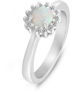 Brilio Silver Silver ring with white synthetic opal and zircons RI110W
