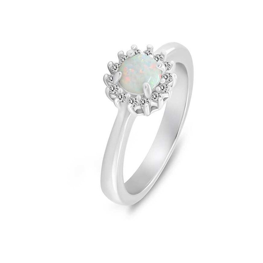 Brilio Silver Silver ring with white synthetic opal and zircons RI110W
