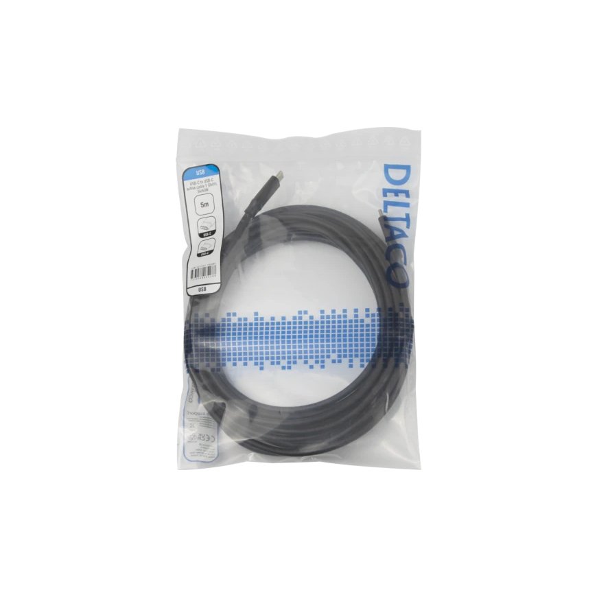 Deltaco 1902487 USB кабель USB 3.2 Gen 1 (3.1 Gen 1) 5 m USB C Черный – 3