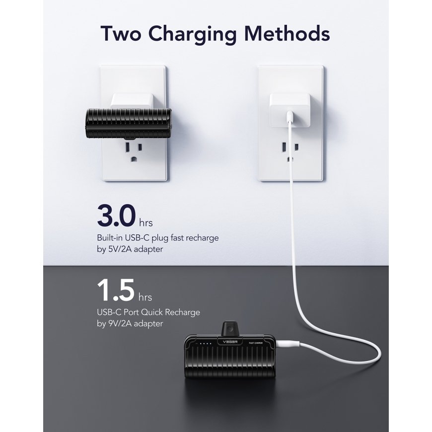 VEGER PLUGON-C PRO nešiojamasis įkroviklis Ličio-jonų (Li-Ion) 5000 mAh Juoda – 5