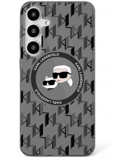 Karl Lagerfeld Button Karl&Choupette Heads On KL Pattern MagSafe Samsung Galaxy S25 phone case black