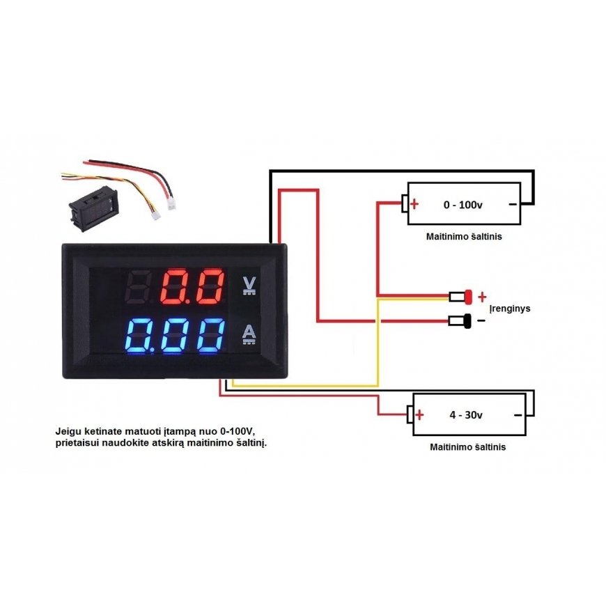Volt/ampermetras DC 0-100V 10A – 2