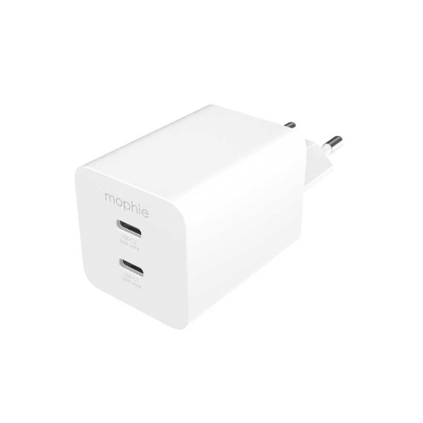 mophie Essentials Power Adapter Dual USB-C PD 50W EU White