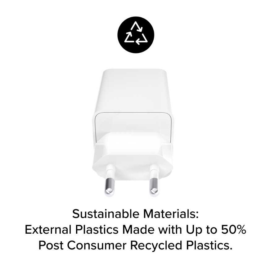mophie Essentials Power Adapter Dual USB-C PD 50W EU White – 2