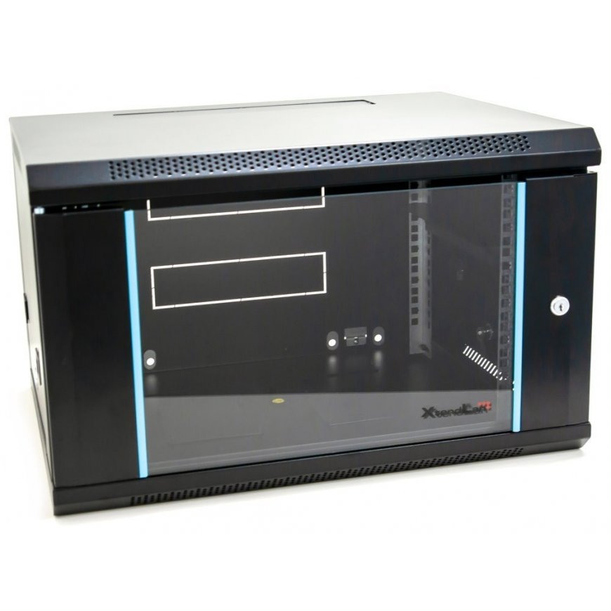 XtendLan 19" wall cabinet 6U 600x450, load capacity 60 kg, glass doors, welded, black