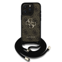 Guess PU 4G Metal Logo Crossbody Strap Apple iPhone 15 Pro Max dėklas telefonui rudos spalvos Guess PU 4G Metal Logo Crossbody Strap Apple iPhone 15 Pro Max dėklas telefonui rudos spalvos