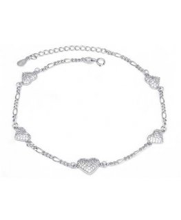 Agate Silver Anklet with Shiny Hearts AGN53/27