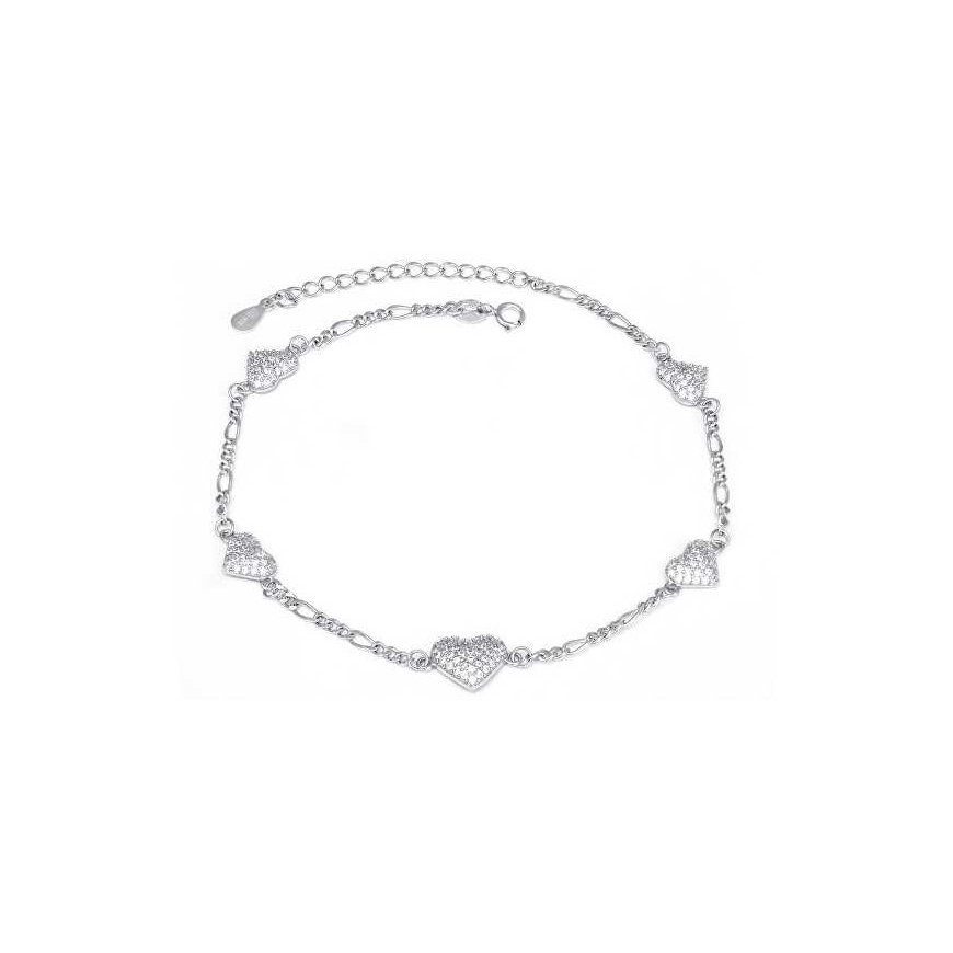 Agate Silver Anklet with Shiny Hearts AGN53/27