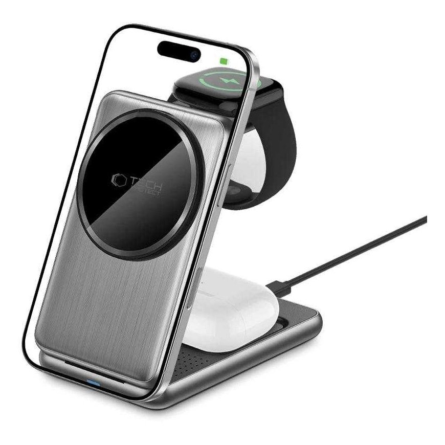 Tech Protect Wireless Charging Station 3 in 1 with MagSafe, 15W, for Apple devices, gray – 3