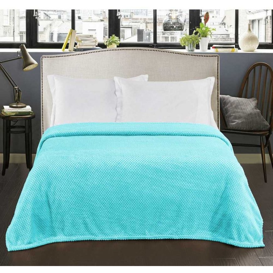 DecoKing Blanket HENRY color turquoise embossed jacquard style modern 170x210 – 4