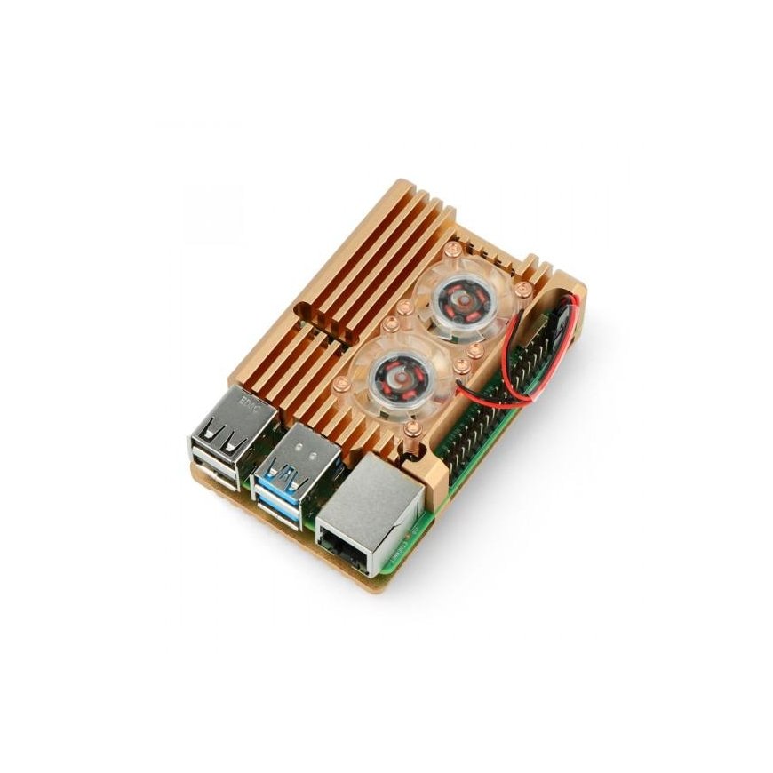 Oem Raspberry Pi 4B aluminum radiator with two fans - gold box