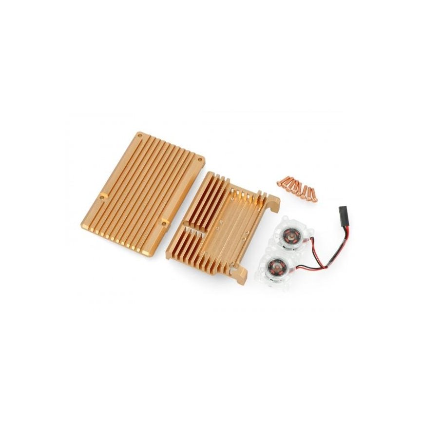 Oem Raspberry Pi 4B aluminum radiator with two fans - gold box – 3