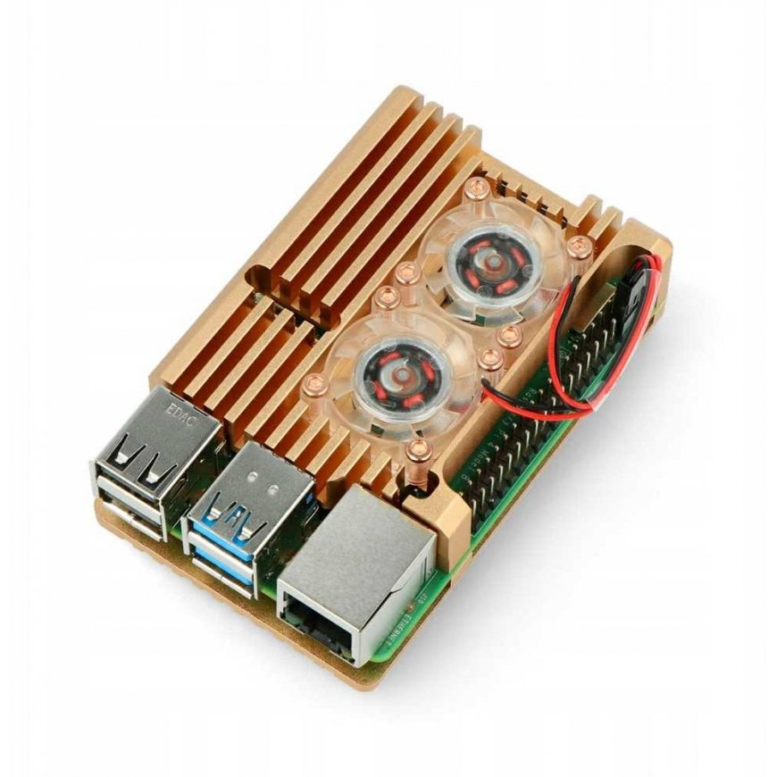Oem Raspberry Pi 4B aluminum radiator with two fans - gold box – 4