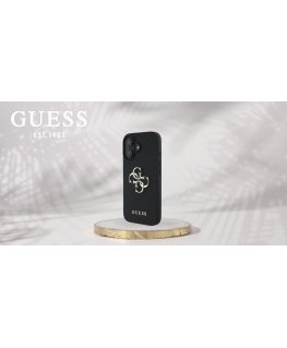 Guess PU Grained 4G Metal Logo Case for iPhone 16 Black