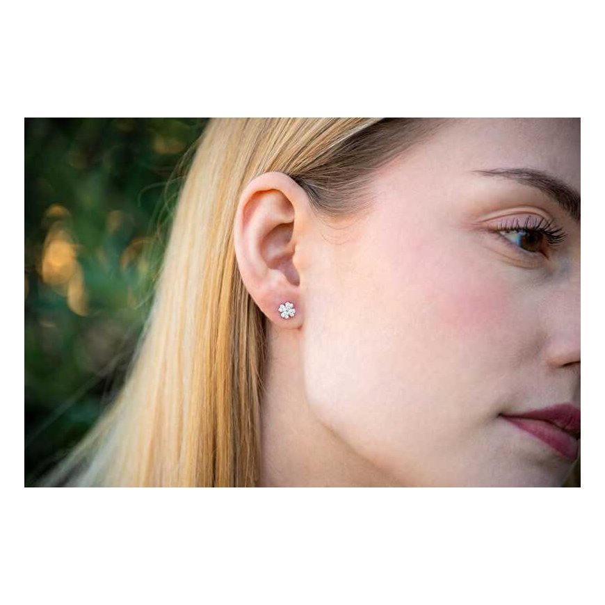 Agate Silver Earrings with Zircons Four-leaf Clover AGT-E098PW – 2