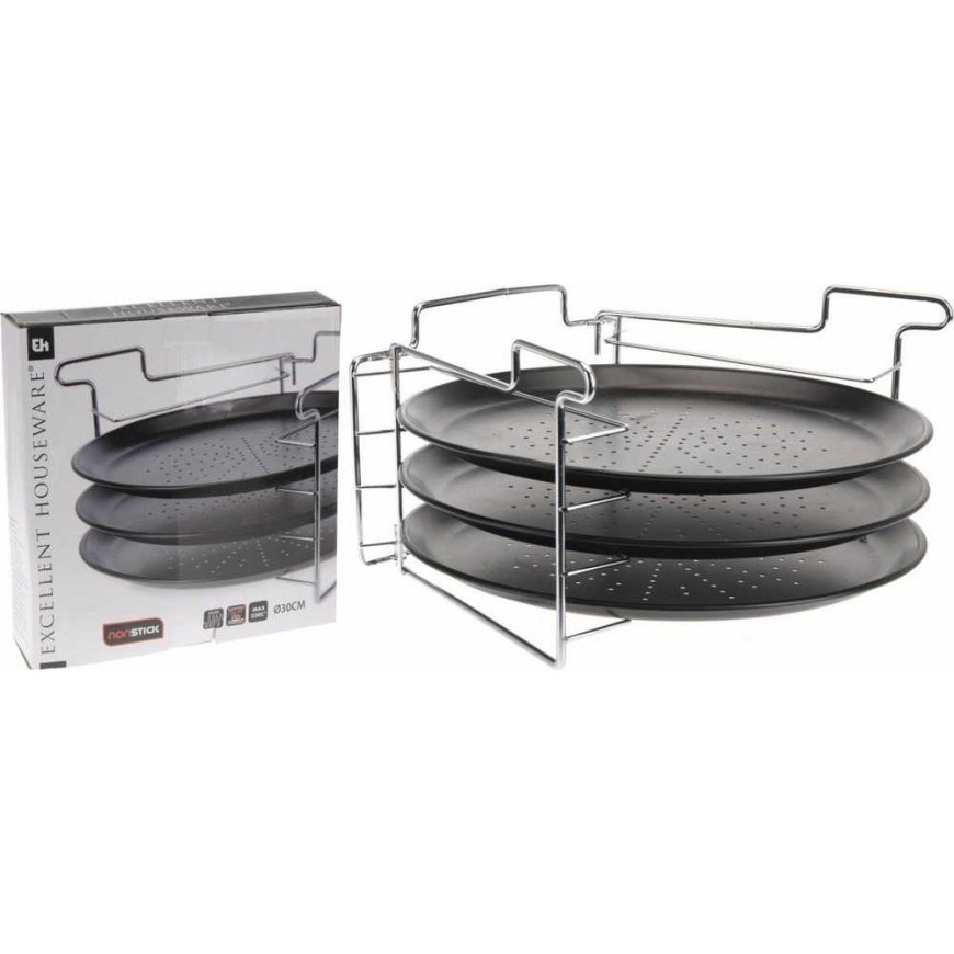 Lumarko Pizza Baking Set: 3 Metal Baking Trays + Stand