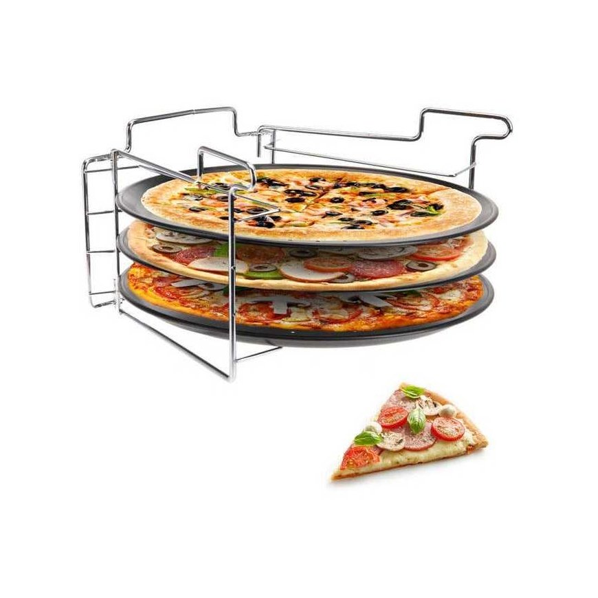 Lumarko Pizza Baking Set: 3 Metal Baking Trays + Stand – 4