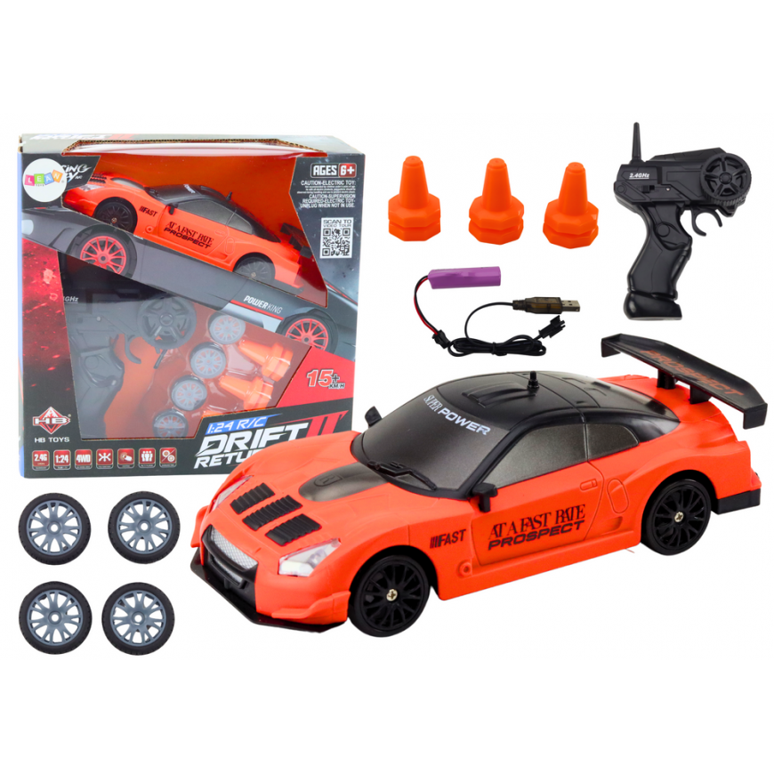 Lean Toys Remote Control R/C Sports Car 1:24 Orange Interchangeable Wheels – 2
