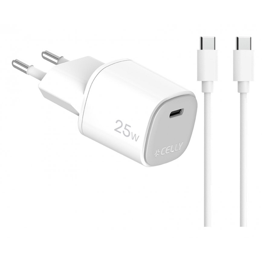 Celly UPTC1USBC25WCTC mobile device charger Smartphone, Tablet, Telephone White USB Indoor