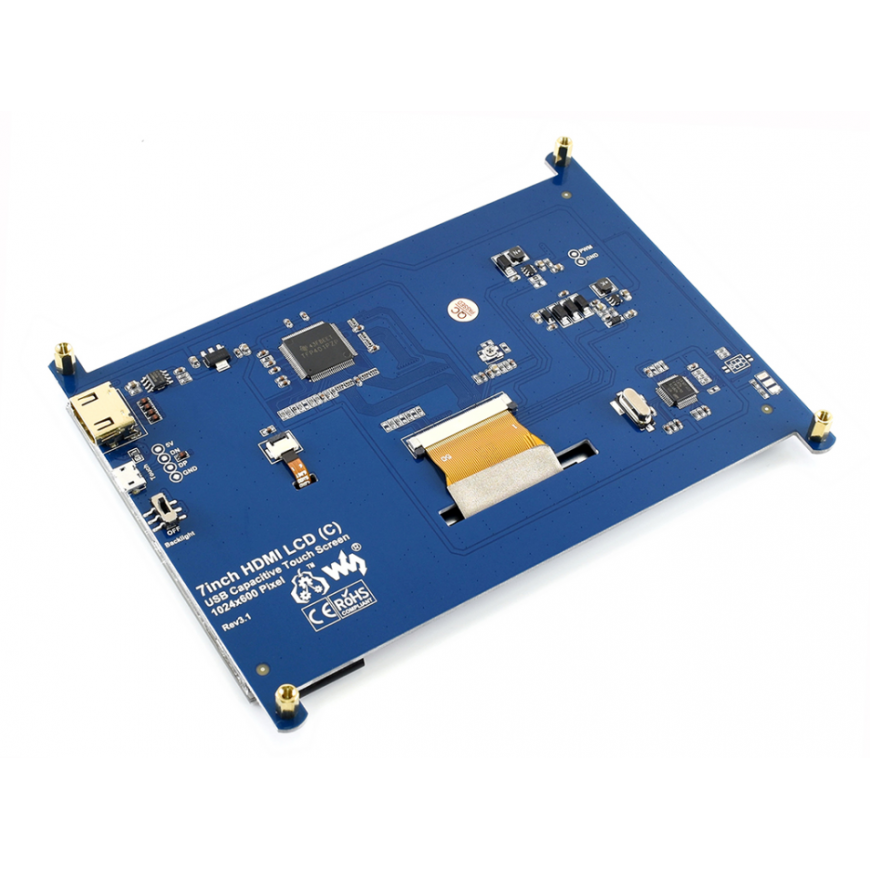 Waveshare Capacitive Touch Screen for Raspberry Pi Microcomputer - LCD IPS 7" (C) 1024x600px HDMI + USB + Box – 3