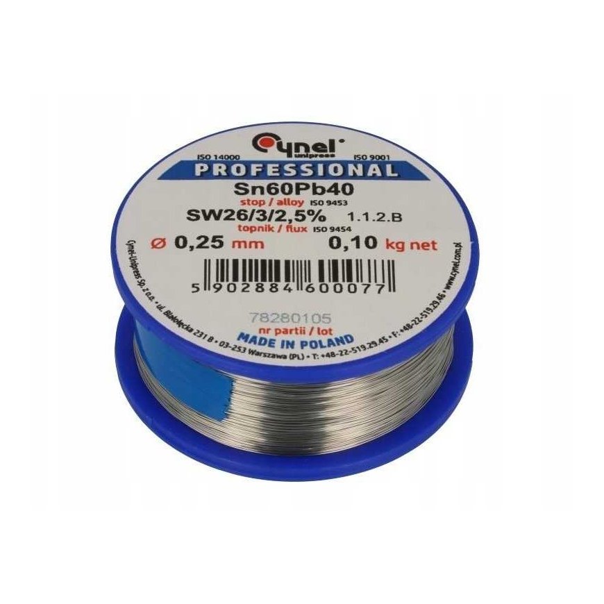 Solder with flux CYNEL LC60-FSW26 0.25mm 100g – 2