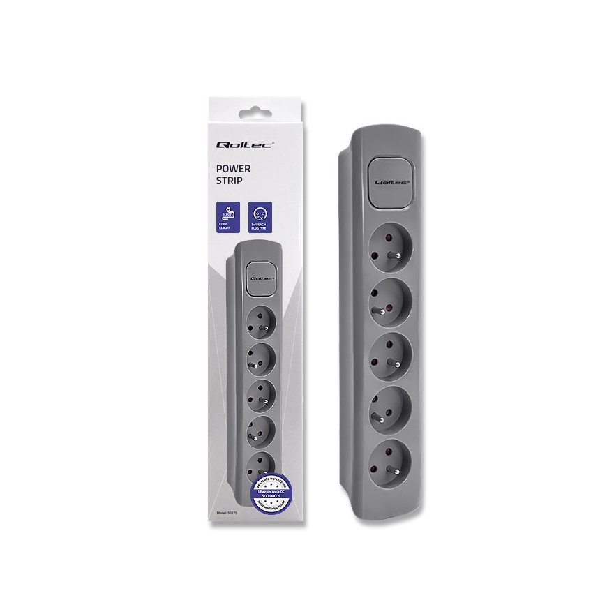 Qoltec 50275 power extension 1.8 m 5 AC outlet(s) Indoor Grey