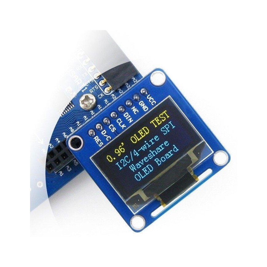 Kaksivärinen graafinen OLED-näyttö 0,96" (B) 128x64px SPI/I2C, suorat liittimet, Waveshare 9092