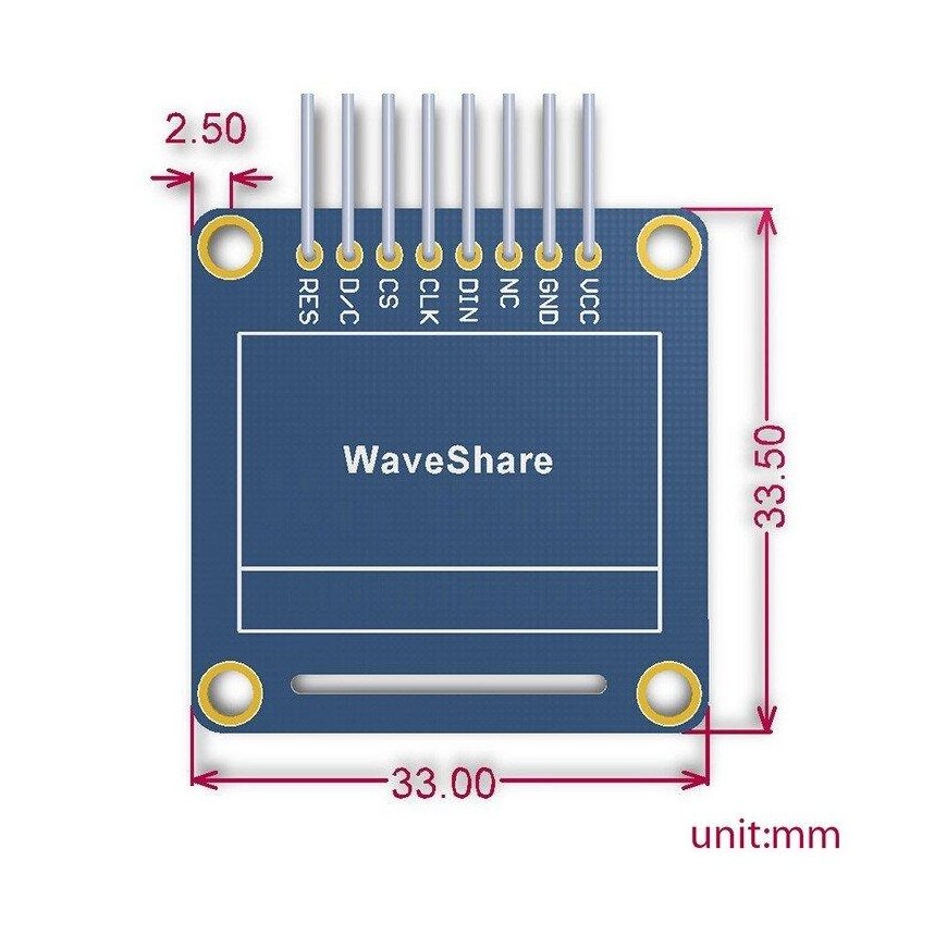Two-color graphic OLED display 0.96" (B) 128x64px SPI/I2C, straight connectors, Waveshare 9092 – 4
