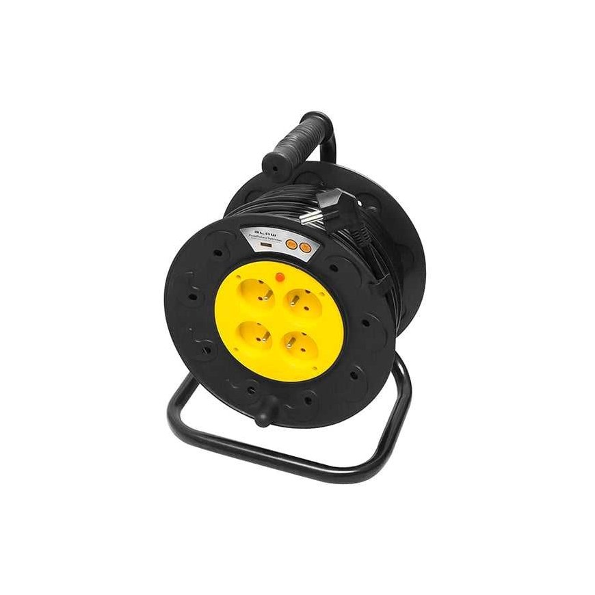 Blow PR-61 maitinimo ilgintuvas 4 lizdai su įžeminimu 30m PVC būgnas 3x1.5mm