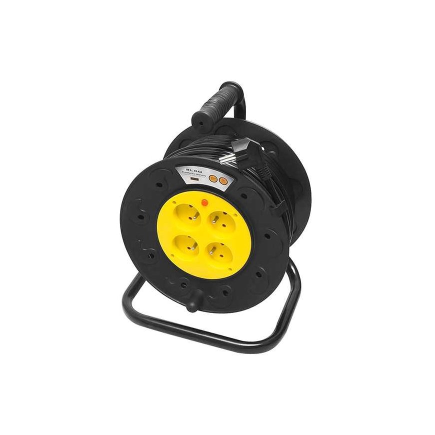 Blow PR-61 maitinimo ilgintuvas 4 lizdai su įžeminimu 30m PVC būgnas 3x1.5mm – 3